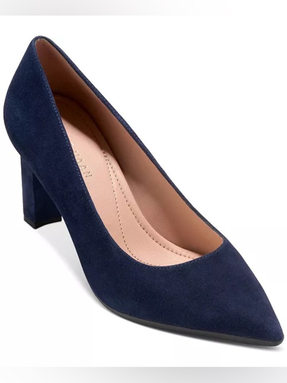 Cole Haan Angelica Navy Suede Pointed-Toe Block Heel Pump